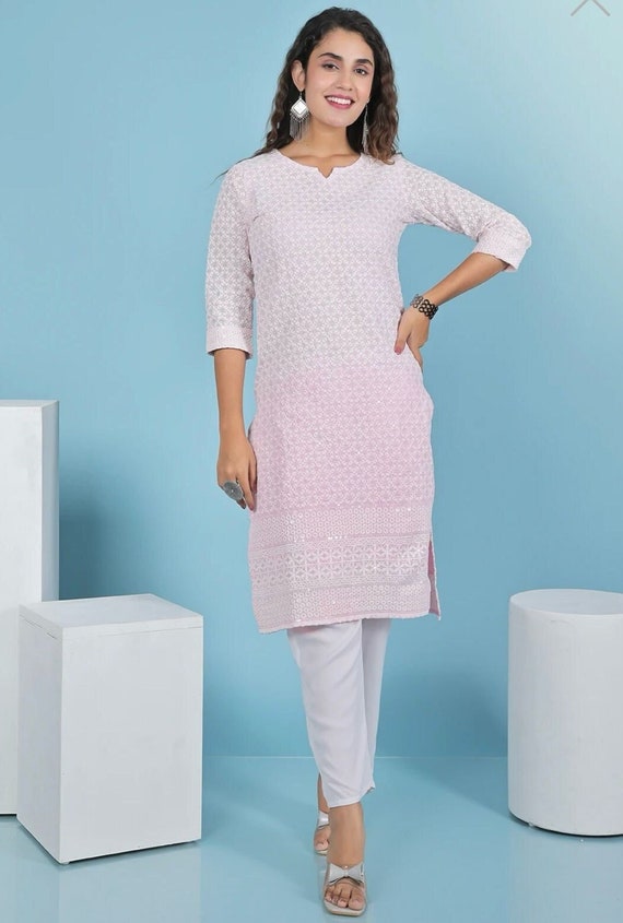 Buy JAY GATRAD FASHION Women's Cotton Printed Straight Blue Kurti and Pink  Leggings Set (M) at Amazon.in