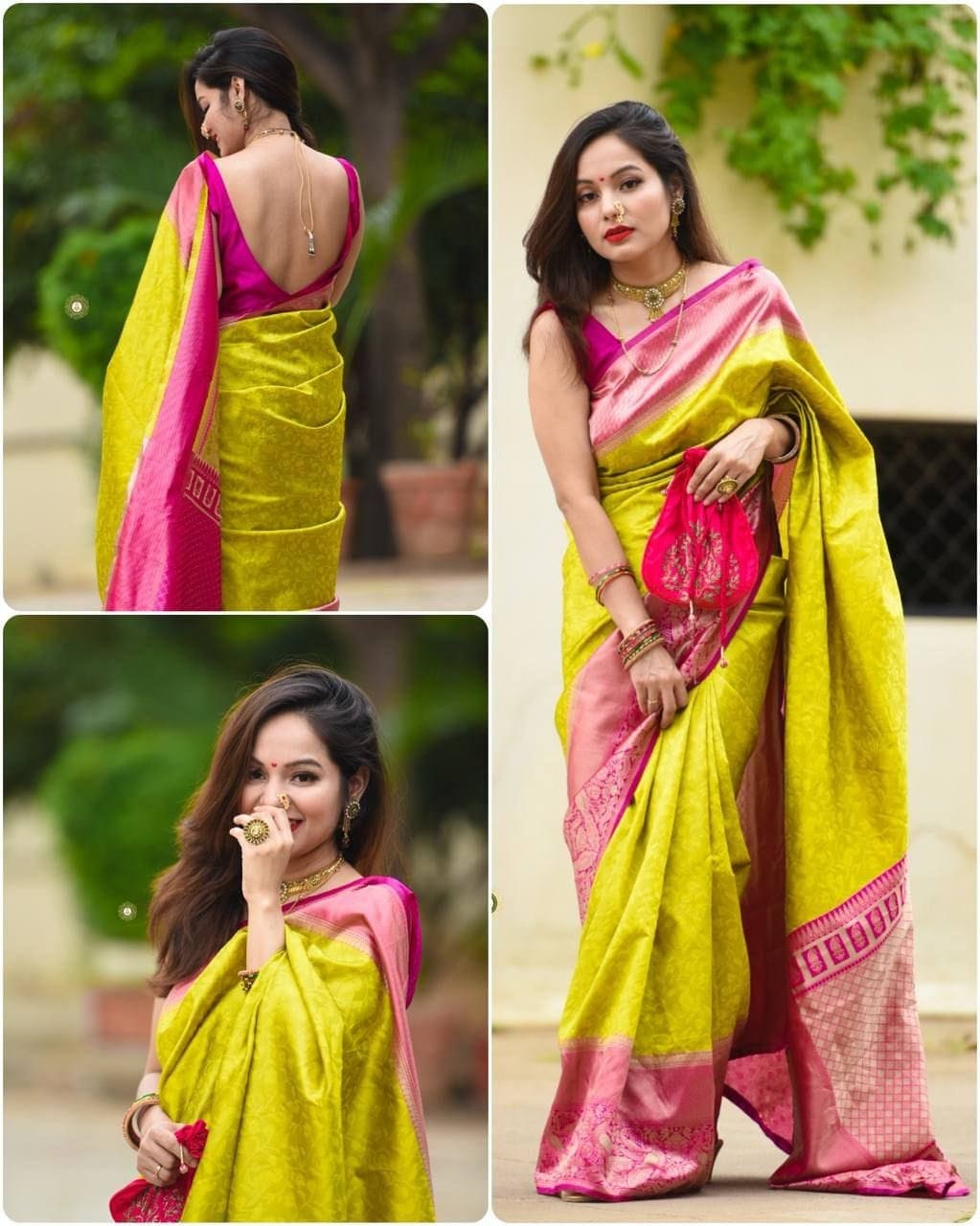 CM - Yellow Colour Lichi Silk Saree - Silk Sarees - Sarees - Indian