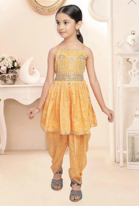 Buy Kinder Kids Sleeveless Cotton Solid Colour Lace Detailing Kurti with  Floral Print Jacket & Dhoti Green for Girls (6-7Years) Online in India,  Shop at FirstCry.com - 14127206