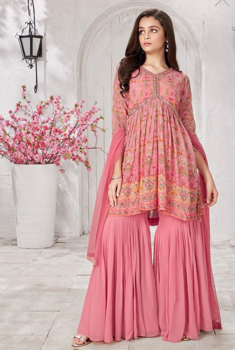 Baby Pink Handwork Sharara Suit main image 1