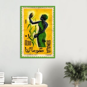 Somali Kunst, Frau und Dura Plant, Somalia 1961 Vintage Poster, Afrika Frau Geschenk, Afrika Kulturerbe Geschenk, Briefmarke inspiriert Afrika Wanddekor