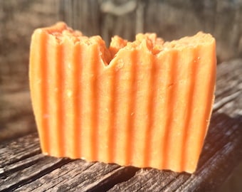 Jabón de mandarina y mango, jabón corporal cítrico tropical, jabón de baño frutal para regalo, jabón de aceite de oliva y coco.