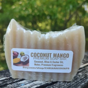 COCONUT MANGO Artisan Soap Bar - Tropical Beach Scented Homemade Soap - Creamy Bubbly Lather & Gentle Cleansing