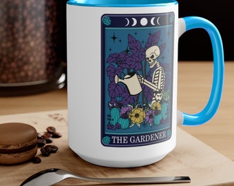 Hilarious Tarot Mug, Tarot Card The Gardener Two-Tone Coffee Mug, Gardener Funny Gift, Gardener Funny Mug Tarot, 15oz Mug