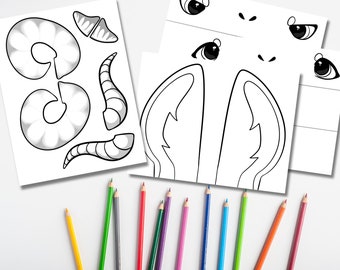 Colorez votre propre marionnette à main dragon - Kit de création imprimable (Modèle PDF)