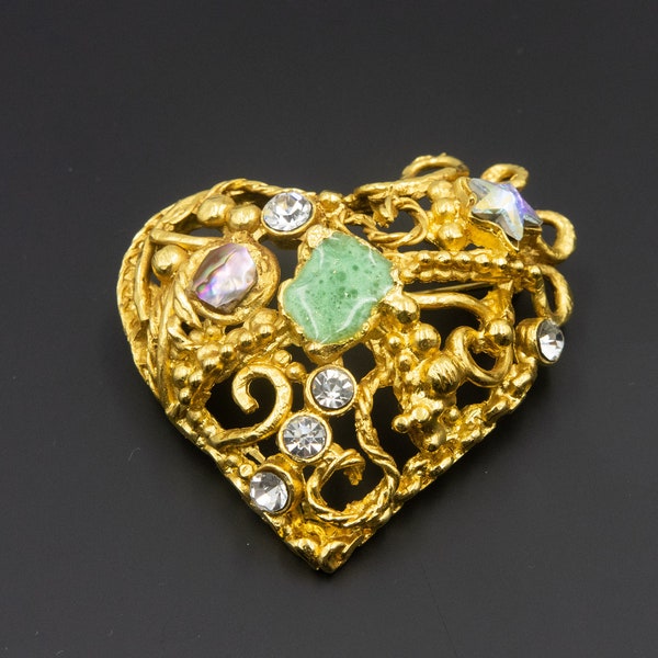 Christian Lacroix Vintage Gold Covered Heart Shaped Brooch