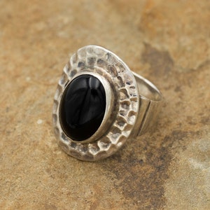 Large Black Onyx Artisan Ring in 925 Sterling Silver | Size: 10.75