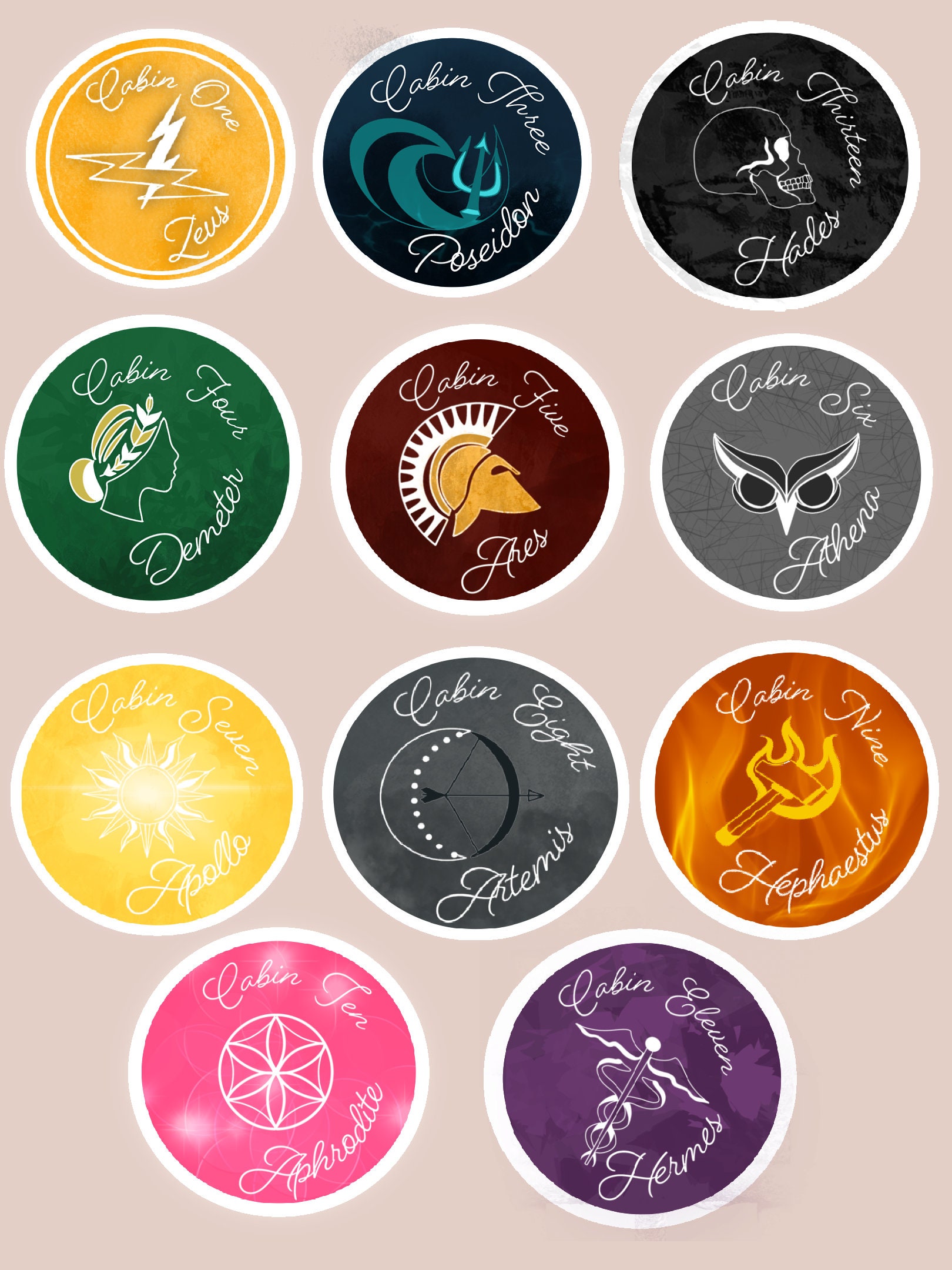 Camp Half-blood Parent Cabin Sticker Set Percy Jackson & the 