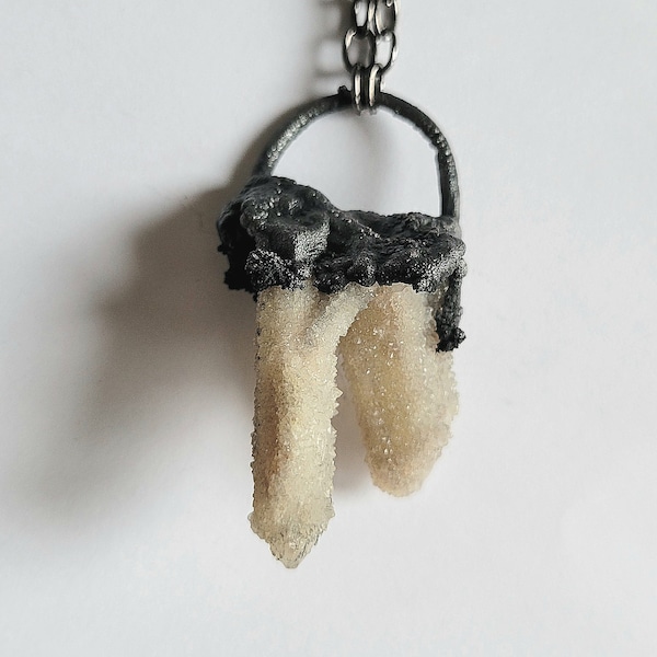 Electroformed Twin Witches Finger - Spirit Quartz Pendant