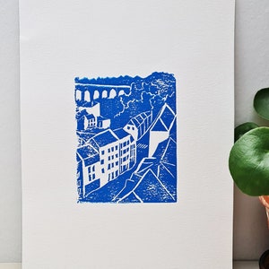 Handgemaakte en handgesneden linosnede - Luxemburg - Muurkunst - Woondecoraties