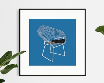 Handmade Diamond Chair Print: Minimalist Bauhaus Wall Art