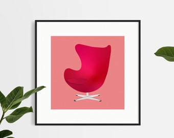 Handmade Design Chair Print - Minimalistic - Wall Art - Home Decor - Egg Chair - Flat Illustration - Chair Design - Square Print