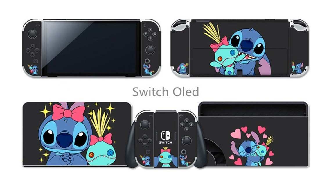 Stitch Nintendo Switch Skin Black Switch OLED Stickers Full Wrap Skin