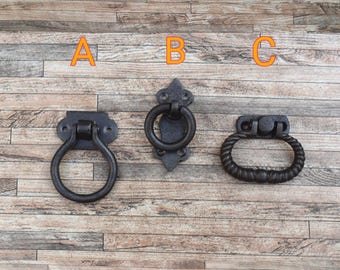 Vintage Style Cast Iron Kitchen Cabinet Ring Pull - Farmhouse Decor Door Knob Handle ( 1x )