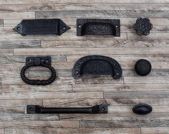 Vintage Style Cast Iron Cup Bin Pull Handles Knobs: Farmhouse Decor, kitchen hardware (1x)