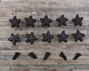 10 Vintage Cast Iron Starfish Knobs, Rustic Cabinet Drawer Pulls