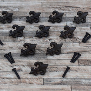 10x vtg ferro fundido estilo francês flor de lis forma porta gaveta armário puxa botões alças fazenda celeiro casa decoração