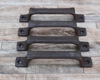 Vintage Cast Iron Pull Handles, Rustic Farmhouse Decor (4 Pieces)