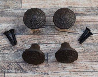 Vintage Style Cast Iron Flower Knobs, Farmhouse Cabinet Decor (4 Pcs)