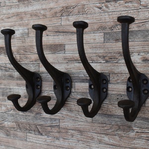 4x Vintage style Cast Iron Solid Hat Coat Pan Pot Hanging Wall Mount Double Hooks Acorn Tip Kitchen Rustic Hook Hardware Farm Barn Decor