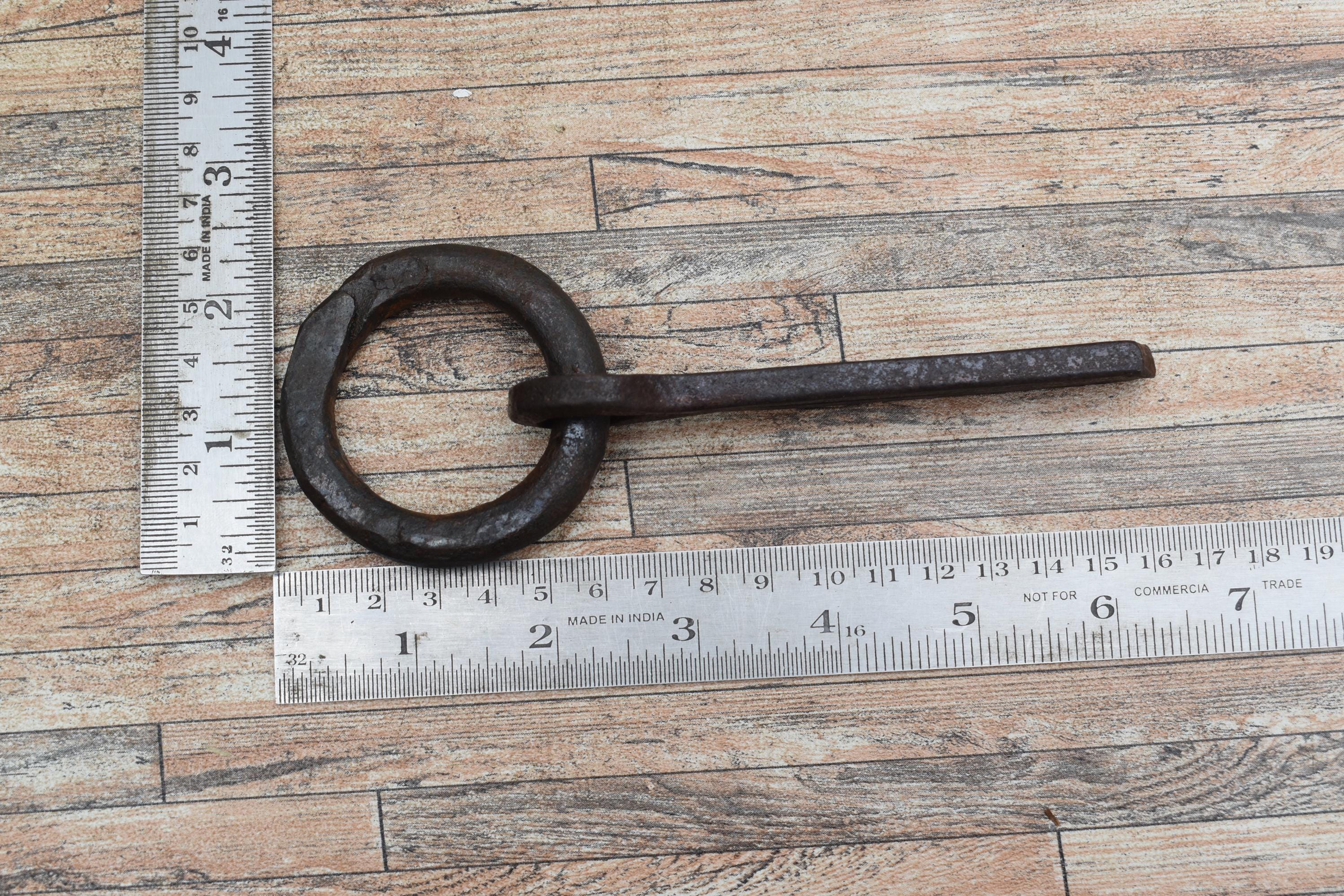 Antique Wrought Iron Hook On Chain – 20 Inches, Black, With Iron Ring
