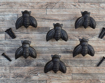 Set van 6 gietijzeren Honey Bee-knoppen - vintage Bumble Bee-ladetrekkers