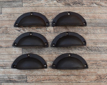 6 Pcs Vintage Style Cast Iron Cup Pulls, Farmhouse Cabinet Handles