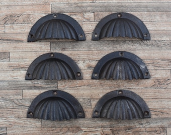 6 tiradores vintage de hierro fundido con forma de concha marina, herrajes para gabinetes de estilo rústico