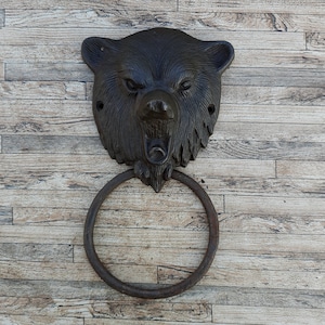 Vintage style Cast Iron Large Door Knocker Grizzly bear Face Shape Door Gate Cabinet Ring Pull Drop Knocker Handles Farm Barn House Decor