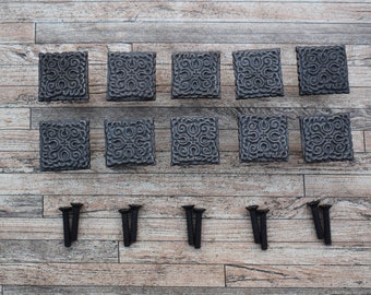 10x Vintage Style Cast Iron Flower Knob - Square Geometric Cabinet Handle