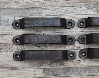 6 Cast Iron Cup Pulls - Vintage Farmhouse Cabinet Handles