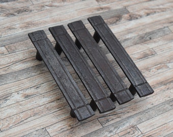 4 Cast Iron Door Pulls - Rustic Gate/Drawer Handles, 5.6" Farmhouse Decor