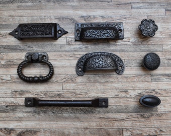 1x Vintage Style Solid Cast Iron Door Gate Drawer Cupboard Cabinet Bin Pull Handles Knobs Ring Pull Drop Handles Farm Barn House Decor