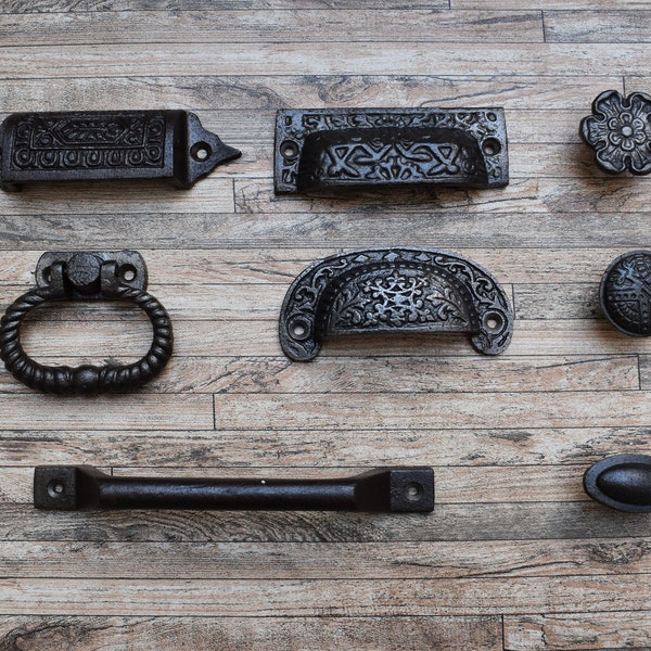 1x Vintage Style Solid Cast Iron Door Gate Drawer Cupboard Cabinet Bin Pull Handles Knobs Ring Pull Drop Handles Farm Barn House Decor