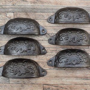 6 tiradores de cubo de basura de hierro fundido estilo vintage con diseño floral, decoración rústica