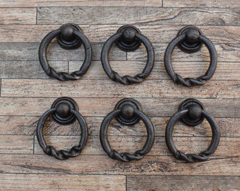 6 Pcs Vtg Cast Iron Drawer Cabinet Cupboard Door Gate Trunk Pull Drop Knobs Handles Pulls Latch Tools Farm Barn House Decor