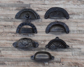 1x Vintage Style Solid Cast Iron Door Gate Drawer Cupboard Cabinet Bin Pull Handles Knobs, Cup Handles For Kitchen, Farm Barn House Decor