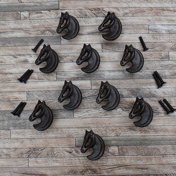 10Pcs Vintage Cast Iron Horse Face Shape Drawer Cabinet Cupboard Door Gate Pulls Knobs Handles Farm Barn House Decor