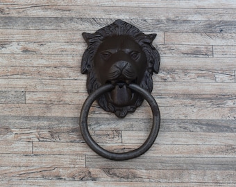 Victorian Style Cast Iron Lion Door Knocker, Rustic Farmhouse Gate Handle