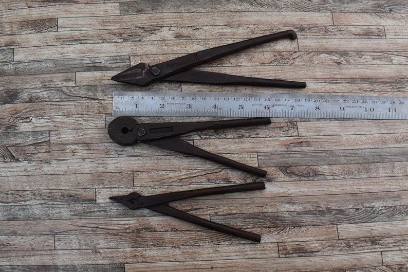 3 pièces vintage fer forgeron pinces outils ferblantier orfèvre fabrication de bijoux artisanat travail pinces pinces matériel outils rustiques image 3