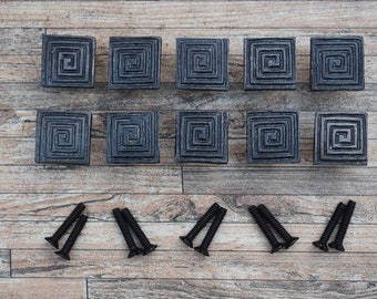 10 Vintage Cast Iron Spiral Drawer Pulls, Farmhouse Cupboard Knobs
