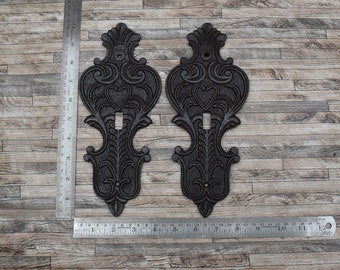 Cast Iron Victorian Key Hole Cover - Large Gate Door Escutcheon (Pair)