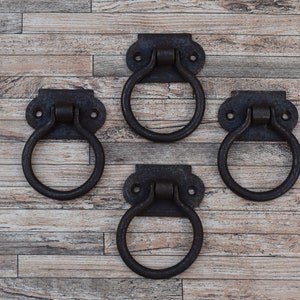 4 Pcs Vtg cast Iron Drawer Cabinet Cupboard Door Gate Trunk Pull Drop Back Plate Chest Handles Knocker Furniture Tools Farm Barn House Decor