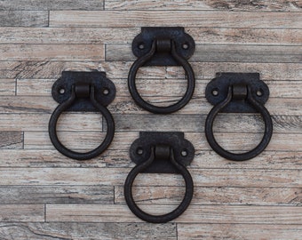 4 Cast Iron Ring Pulls: Vintage Drawer, Door, Gate Hardware
