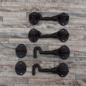 4x Vintage Cast Iron Twist Turn Latch Door Gate Cabin Cupboard Hook & Eyelet Latch Cabinet Door Stopper Rusty Farm Barn House Decor