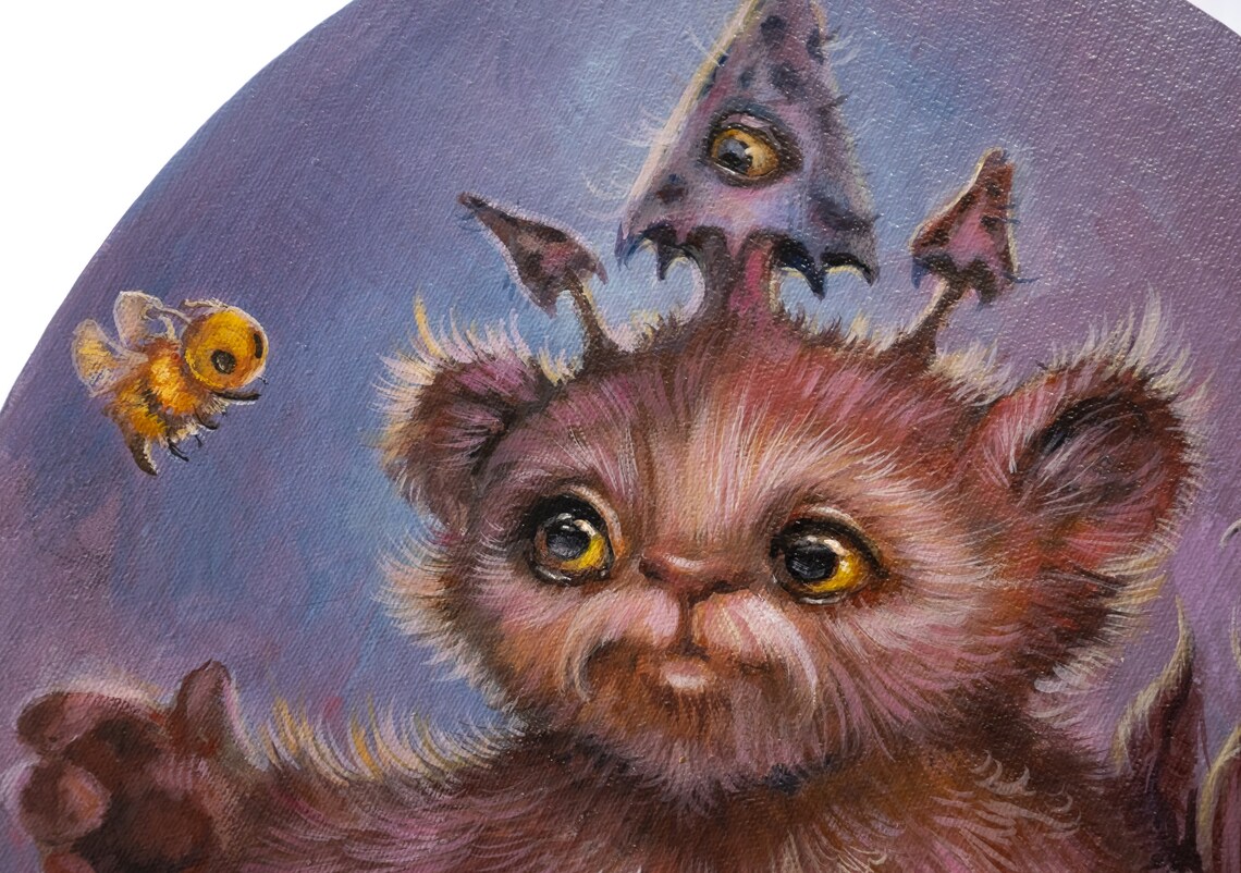 Mushroom creature art Cute animal painting Original oil wall Etsy
