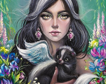 Fairy Portrait Painting, Original Acrylic Fantasy Art, Cottagecore Decor