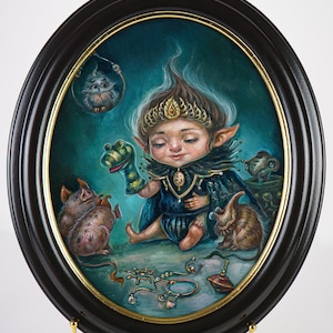 Framed Whimsical Portrait, Original Fairytale Oil Painting, Fantasy Nursery Decor, Unique Animal Wall Art