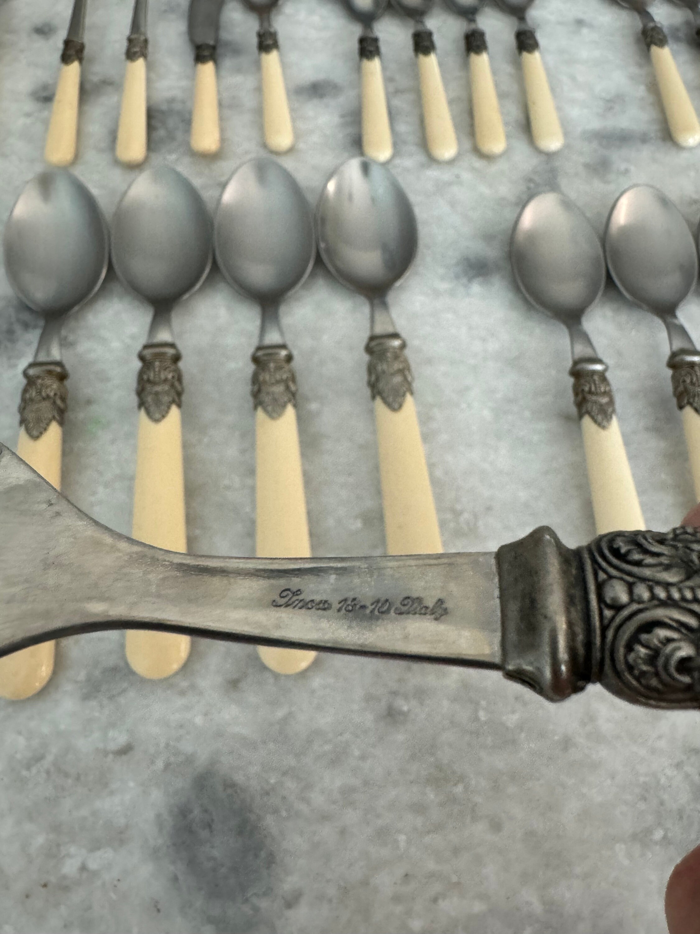 Stunning Italian Vintage Eme Inox Silverware, Ivory Handle Flatware