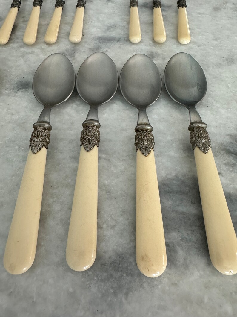 Stunning Italian Vintage Eme Inox Silverware, Ivory Handle Flatware